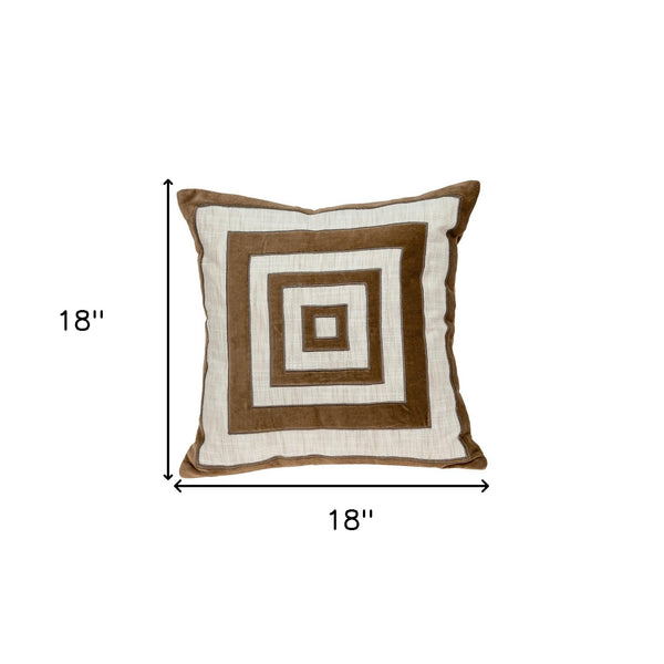 Homeroots 18" Beige And Brown Poly Cotton Blend Throw Pillow With Embroidery And Applique   529229