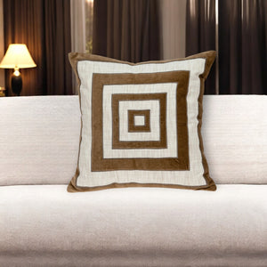 Homeroots 18" Beige And Brown Poly Cotton Blend Throw Pillow With Embroidery And Applique   529229