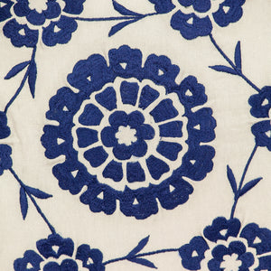 Homeroots 22" Beige And Blue Floral Cotton Throw Pillow With Embroidery   529230