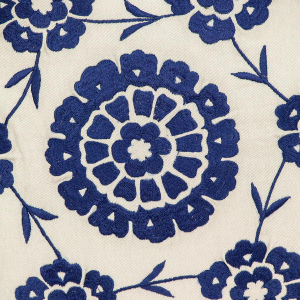 Homeroots 22" Beige And Blue Floral Cotton Throw Pillow With Embroidery   529230