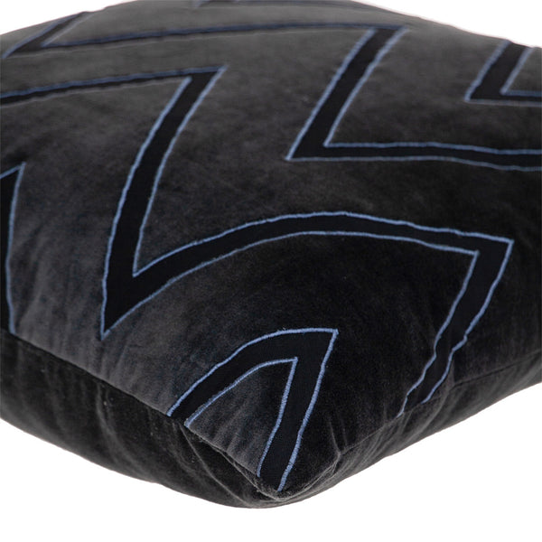 Homeroots 22" Stylish Black And Blue Cotton Throw Pillow With Embroidery, Applique, And Soft Polyfill Comfort   529238