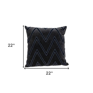 Homeroots 22" Stylish Black And Blue Cotton Throw Pillow With Embroidery, Applique, And Soft Polyfill Comfort   529238