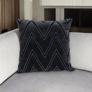 Homeroots 22" Stylish Black And Blue Cotton Throw Pillow With Embroidery, Applique, And Soft Polyfill Comfort   529238