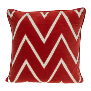 Homeroots 22" Beige And Red Zigzag Cotton Throw Pillow With Embroidery And Applique   529239