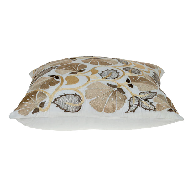 Homeroots 22" Gold And White Floral Cotton Throw Pillow - Cozy Embroidered Design For Elegant Home Décor   529243