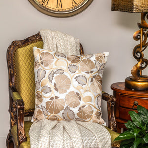 Homeroots 22" Gold And White Floral Cotton Throw Pillow - Cozy Embroidered Design For Elegant Home Décor   529243