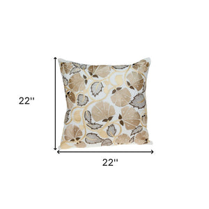 Homeroots 22" Gold And White Floral Cotton Throw Pillow - Cozy Embroidered Design For Elegant Home Décor   529243