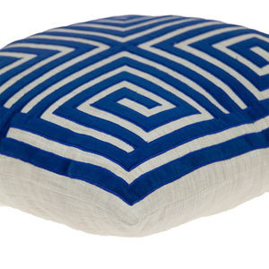 Homeroots 22" Beige And Blue Poly Cotton Blend Throw Pillow With Embroidery And Applique   529251