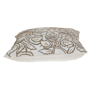 Homeroots 22" Brown And White Cotton Throw Pillow With Embroidery   529252