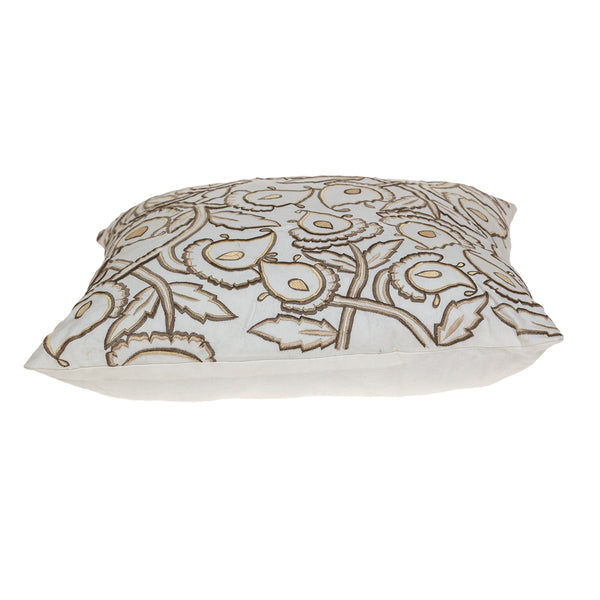 Homeroots 22" Brown And White Cotton Throw Pillow With Embroidery   529252