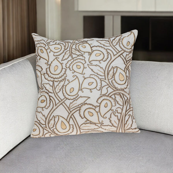 Homeroots 22" Brown And White Cotton Throw Pillow With Embroidery   529252