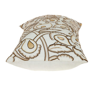 Homeroots 14" Brown And White Cotton Lumbar Throw Pillow With Embroidery - Soft, Durable, Stylish Accent Piece   529253