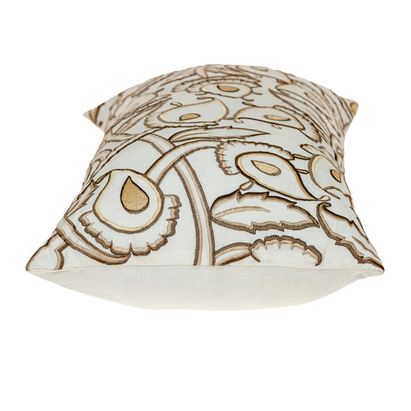 Homeroots 14" Brown And White Cotton Lumbar Throw Pillow With Embroidery - Soft, Durable, Stylish Accent Piece   529253