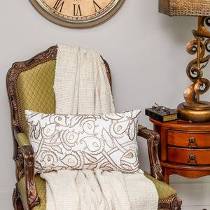 Homeroots 14" Brown And White Cotton Lumbar Throw Pillow With Embroidery - Soft, Durable, Stylish Accent Piece   529253