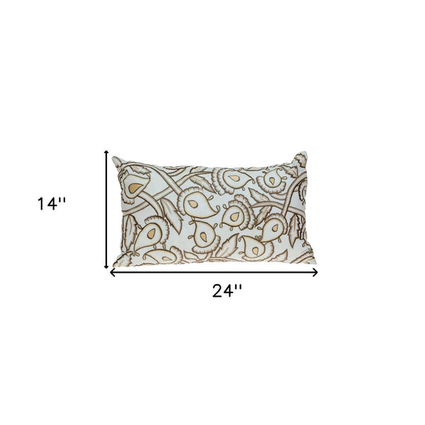 Homeroots 14" Brown And White Cotton Lumbar Throw Pillow With Embroidery - Soft, Durable, Stylish Accent Piece   529253