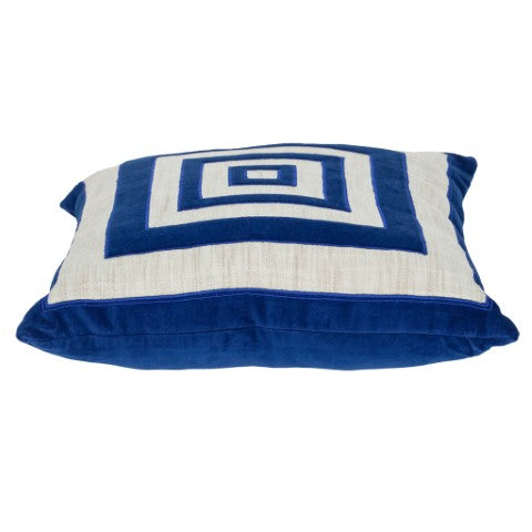 Homeroots 18" Beige And Blue Geometric Cotton Blend Throw Pillow – Stylish Embroidery, Soft Support & Durability   529262