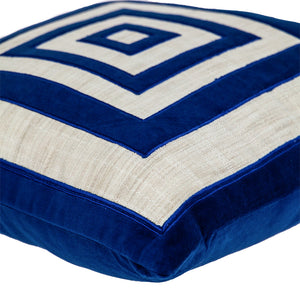 Homeroots 18" Beige And Blue Geometric Cotton Blend Throw Pillow – Stylish Embroidery, Soft Support & Durability   529262