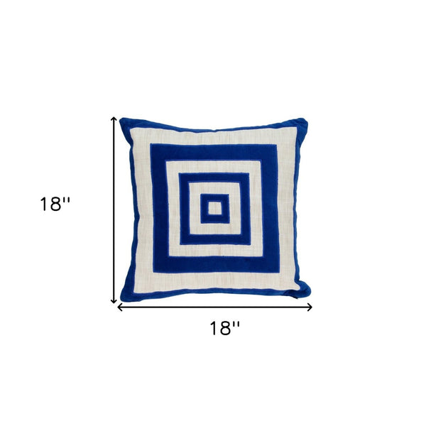 Homeroots 18" Beige And Blue Geometric Cotton Blend Throw Pillow – Stylish Embroidery, Soft Support & Durability   529262