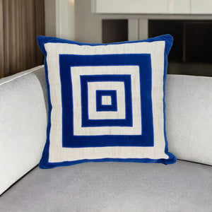 Homeroots 18" Beige And Blue Geometric Cotton Blend Throw Pillow – Stylish Embroidery, Soft Support & Durability   529262