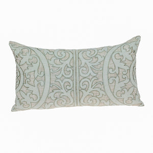 Homeroots 14" X 24" Beige And Green Linen Lumbar Throw Pillow With Embroidery   529263
