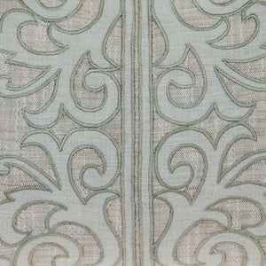 Homeroots 14" X 24" Beige And Green Linen Lumbar Throw Pillow With Embroidery   529263