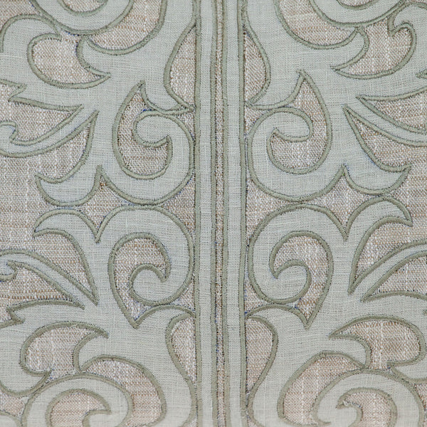 Homeroots 14" X 24" Beige And Green Linen Lumbar Throw Pillow With Embroidery   529263