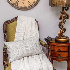 Homeroots 14" X 24" Beige And Green Linen Lumbar Throw Pillow With Embroidery   529263