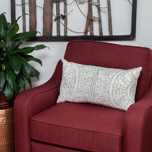 Homeroots 14" X 24" Beige And Green Linen Lumbar Throw Pillow With Embroidery   529263