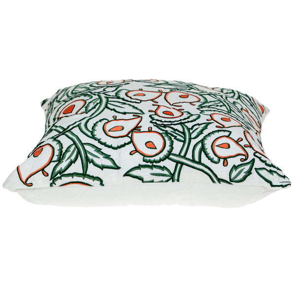 Homeroots 22" Green And White Cotton Throw Pillow With Embroidery   529264