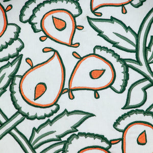 Homeroots 22" Green And White Cotton Throw Pillow With Embroidery   529264