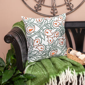 Homeroots 22" Green And White Cotton Throw Pillow With Embroidery   529264