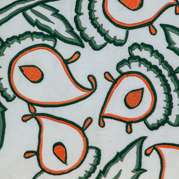 Homeroots 14" X 24" Green And White Cotton Lumbar Throw Pillow With Embroidery   529265