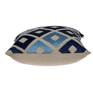 Homeroots 18" Beige And Blue Diamond Cotton Throw Pillow – Cozy Embroidery, Perfect For Home Decor Accents   529266