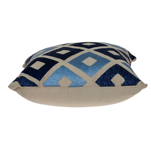 Homeroots 18" Beige And Blue Diamond Cotton Throw Pillow – Cozy Embroidery, Perfect For Home Decor Accents   529266