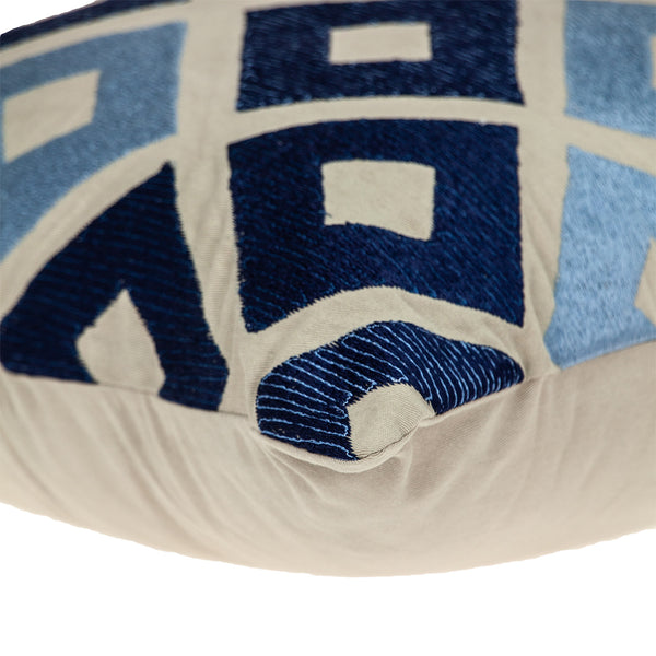 Homeroots 18" Beige And Blue Diamond Cotton Throw Pillow – Cozy Embroidery, Perfect For Home Decor Accents   529266