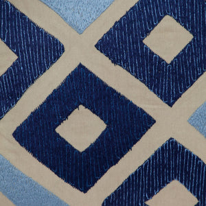 Homeroots 18" Beige And Blue Diamond Cotton Throw Pillow – Cozy Embroidery, Perfect For Home Decor Accents   529266