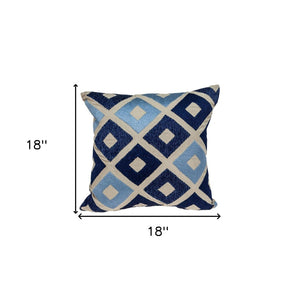 Homeroots 18" Beige And Blue Diamond Cotton Throw Pillow – Cozy Embroidery, Perfect For Home Decor Accents   529266