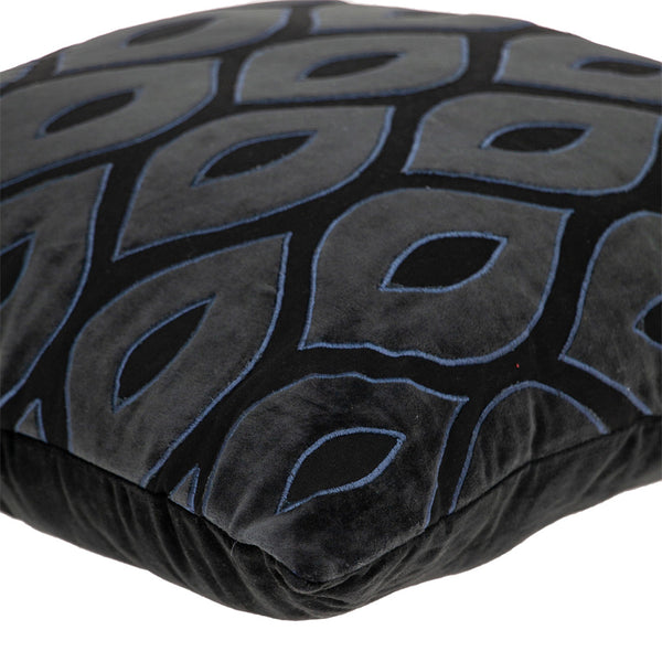 Homeroots 22" Black And Blue Ogee Cotton Throw Pillow - Cozy Embroidery & Applique For Stylish Decor   529267