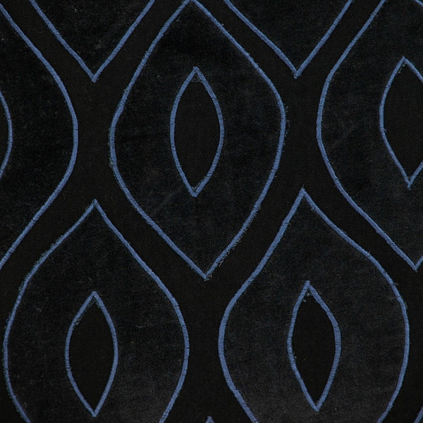 Homeroots 22" Black And Blue Ogee Cotton Throw Pillow - Cozy Embroidery & Applique For Stylish Decor   529267