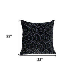 Homeroots 22" Black And Blue Ogee Cotton Throw Pillow - Cozy Embroidery & Applique For Stylish Decor   529267