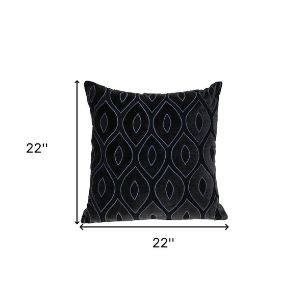 Homeroots 22" Black And Blue Ogee Cotton Throw Pillow - Cozy Embroidery & Applique For Stylish Decor   529267