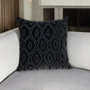 Homeroots 22" Black And Blue Ogee Cotton Throw Pillow - Cozy Embroidery & Applique For Stylish Decor   529267