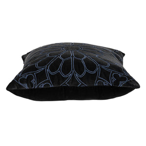 Homeroots 22" Black And Blue Floral Cotton Throw Pillow - Stylish Embroidery, Applique, And Ultimate Comfort!   529268
