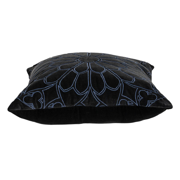 Homeroots 22" Black And Blue Floral Cotton Throw Pillow - Stylish Embroidery, Applique, And Ultimate Comfort!   529268