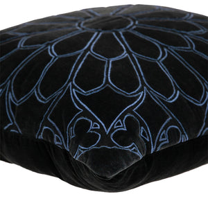 Homeroots 22" Black And Blue Floral Cotton Throw Pillow - Stylish Embroidery, Applique, And Ultimate Comfort!   529268
