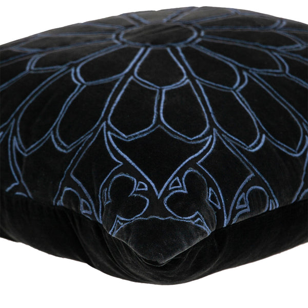 Homeroots 22" Black And Blue Floral Cotton Throw Pillow - Stylish Embroidery, Applique, And Ultimate Comfort!   529268