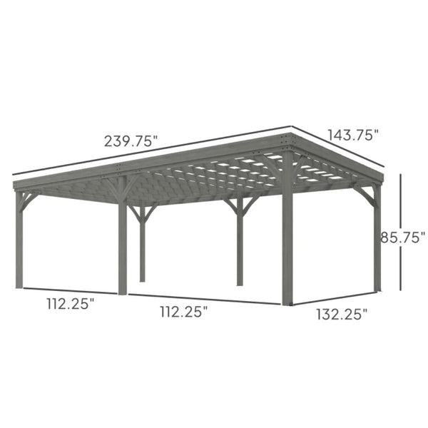 English Elm Garden Fir Wood Pergola with Open Beam Roof for Climbing Vines and Outdoor Shade T3971S00188