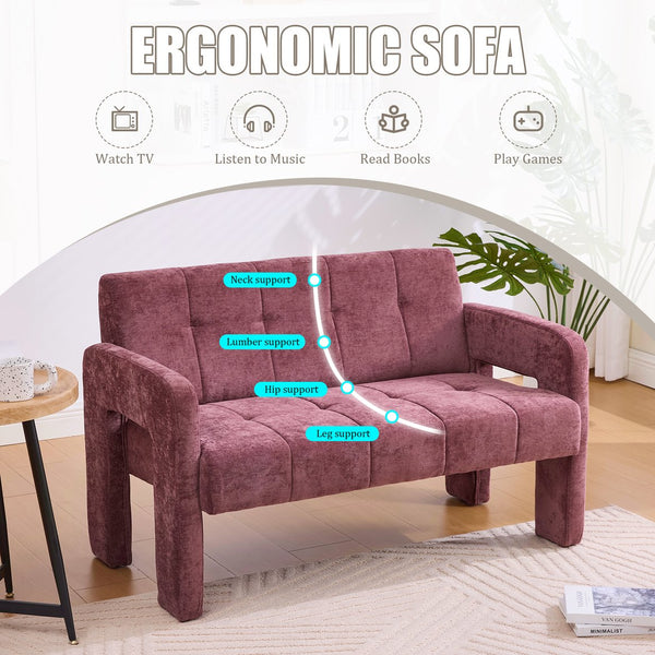 English Elm Nordic Ergonomic Double Armchair Upholstered Chenille Two-Seater Sofa 550lb Capacity Compact Lounge Chair WINE RED W395P380533