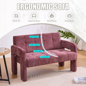 English Elm Nordic Ergonomic Double Armchair Upholstered Chenille Sofa 2-Seater Compact Lounge Chair 550LB Capacity WINE RED W395P380533