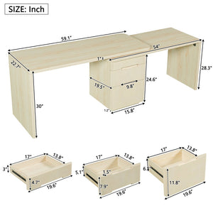 English Elm 90" Rotating L-shape Executive Desk Natural Melamine Mdf Surface Three Drawers Home Office Natural Wood N751S383638K